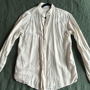 Zara linen blend collarless button-up (M)